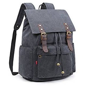 Retro canvas computer bag backpack hiking backpack 25L (Black)