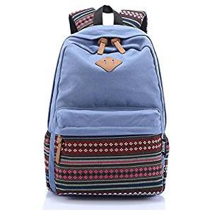 Light blue canvas bag backpack girl, neutral style fashion zipper canvas backpack College school notebook