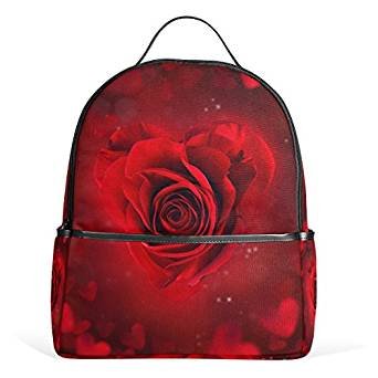 Rose blossom heart-shaped lightweight backpack canvas school bag children boys and girls