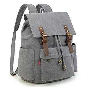 Retro canvas computer bag backpack hiking backpack 25L (gray)