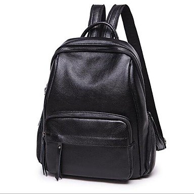 Zipper black leather handbag backpack