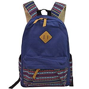 Blue canvas bag backpack girl, neutral style zipper fashion canvas backpack computer bag College school