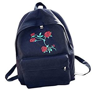 Girl cut roses embroidered backpack bag canvas backpack zipper backpack Photography